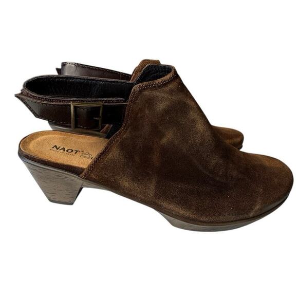 Naot NEW Upgrade Brown Suede Block Heel Slingback Clog US 11 Brown Distressed - Picture 2 of 7